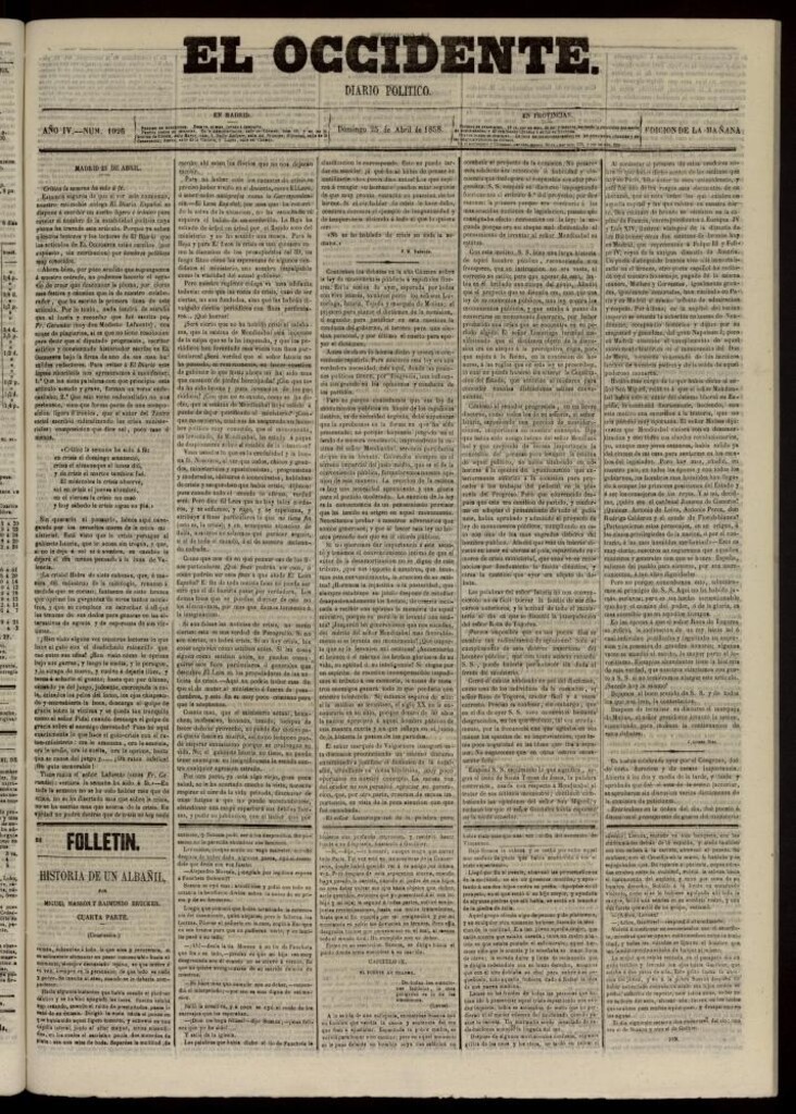 Miniatura de El Occidente: diario político del 25 de abril de 1858, nº 1026