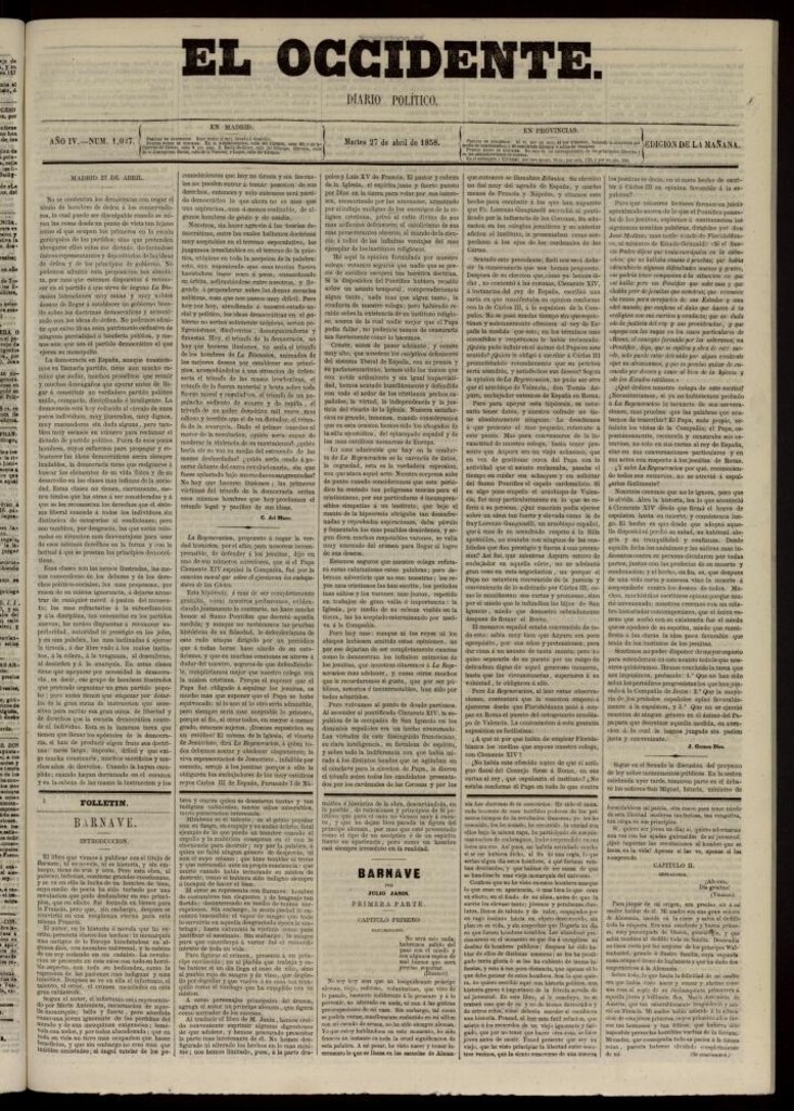 Miniatura de El Occidente: diario político del 27 de abril de 1858, nº 1027