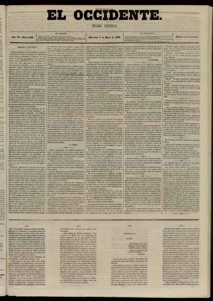 Miniatura de El Occidente: diario político del 5 de mayo de 1858, nº 1033
