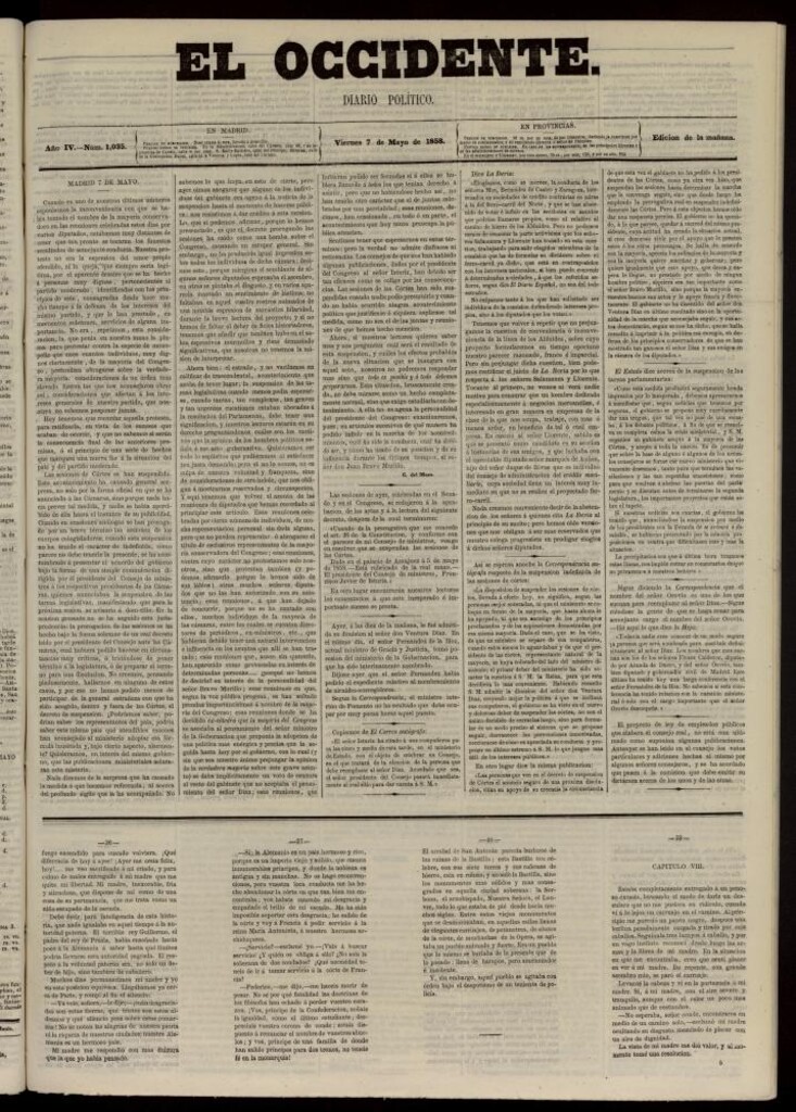 Miniatura de El Occidente: diario político del 7 de mayo de 1858, nº 1035