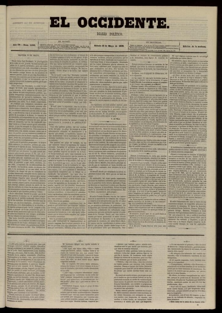 Miniatura de El Occidente: diario político del 15 de mayo de 1858, nº 1041
