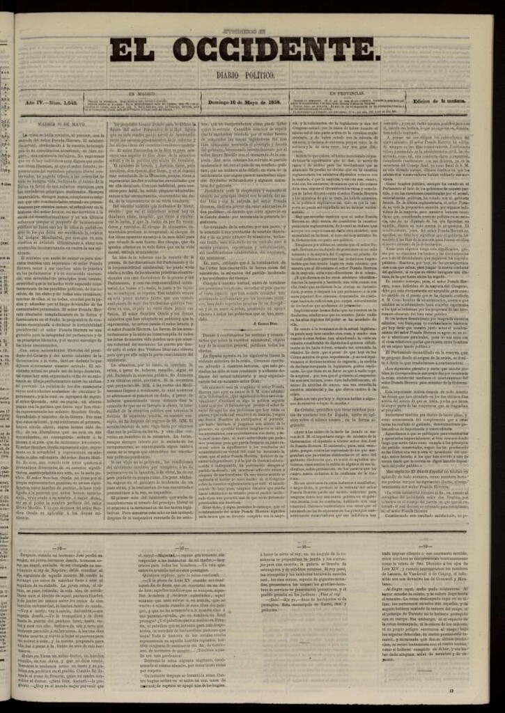 Miniatura de El Occidente: diario político del 16 de mayo de 1858, nº 1042