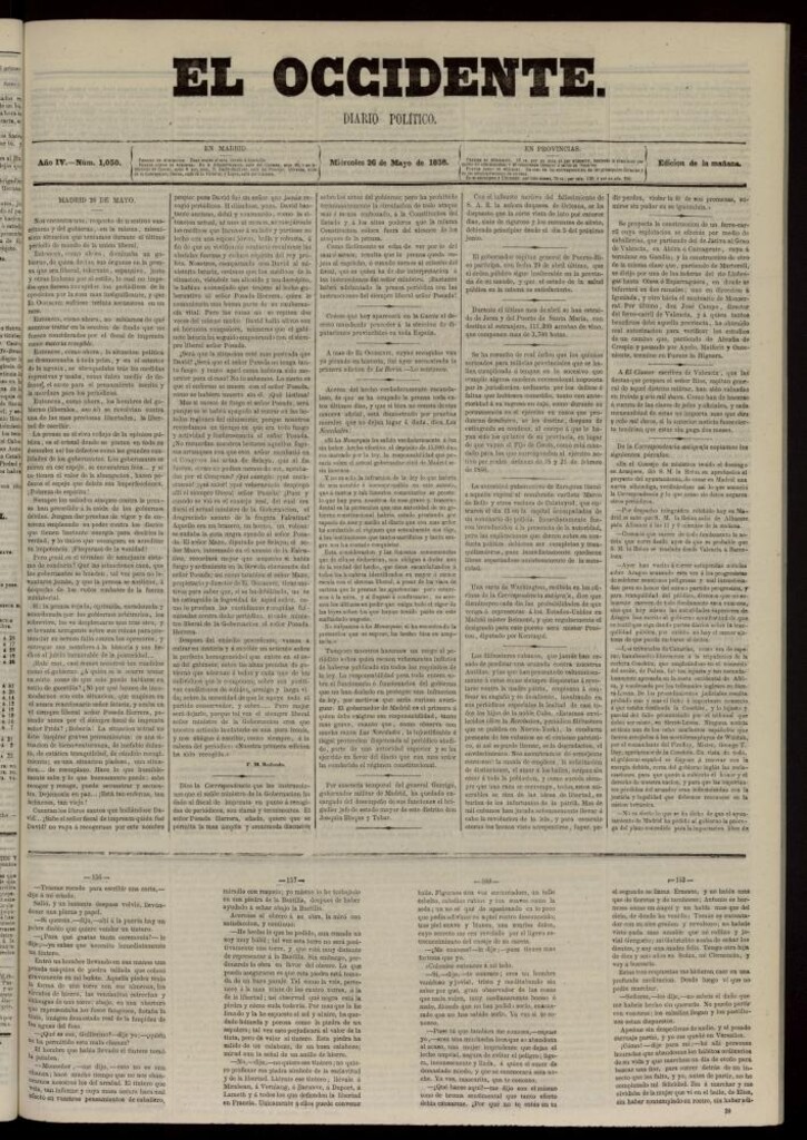 Miniatura de El Occidente: diario político del 26 de mayo de 1858, nº 1050