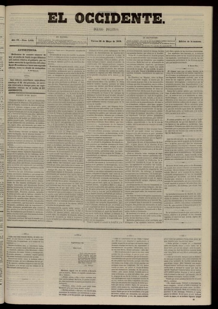 Miniatura de El Occidente: diario político del 28 de mayo de 1858, nº 1052. Recogido