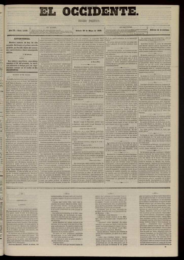 Miniatura de El Occidente: diario político del 29 de mayo de 1858, nº 1053. Recogido