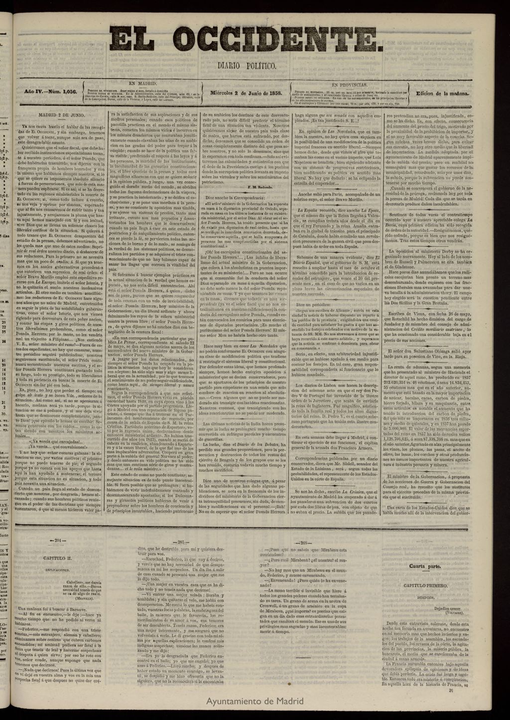 Miniatura de El Occidente: diario político del 2 de junio de 1858, nº 1056