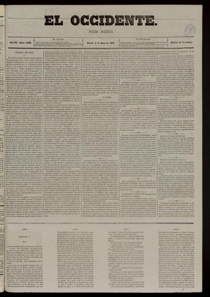 Miniatura de El Occidente: diario político del 5 de junio de 1858, nº 1058