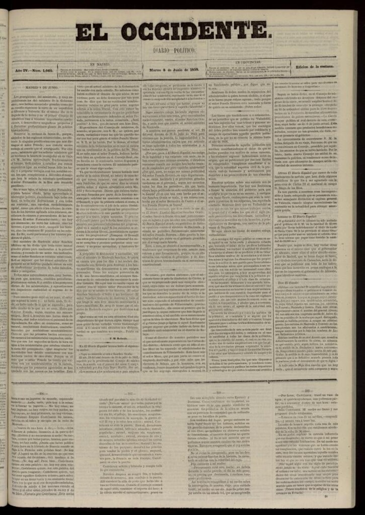 Miniatura de El Occidente: diario político del 8 de junio de 1858, nº 1060