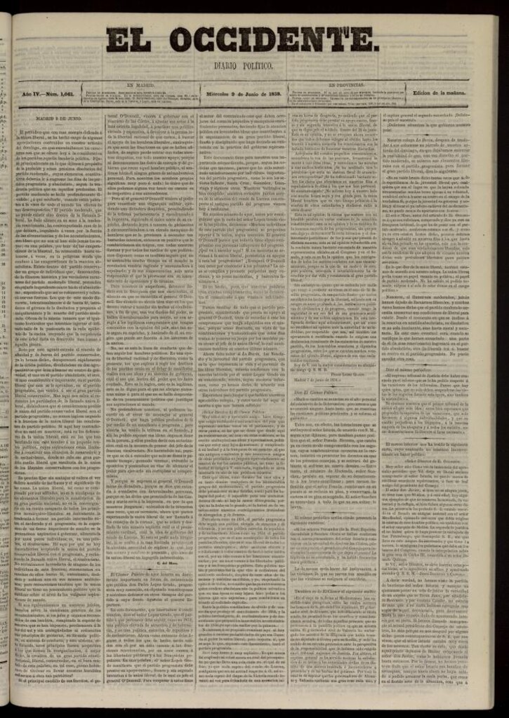 Miniatura de El Occidente: diario político del 9 de junio de 1858, nº 1061