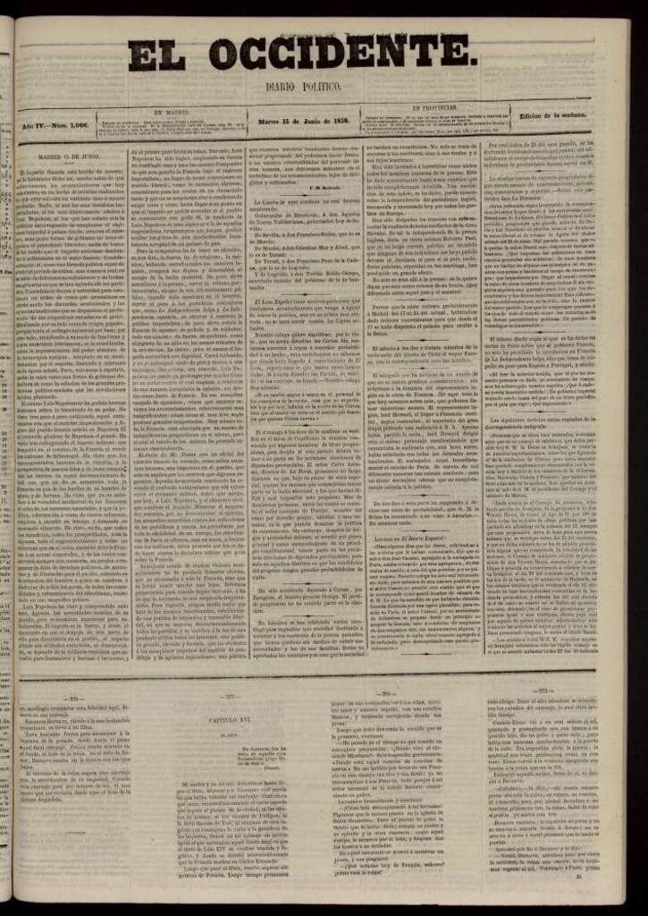 Miniatura de El Occidente: diario político del 15 de junio de 1858, nº 1066