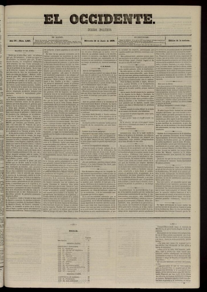 Miniatura de El Occidente: diario político del 16 de junio de 1858, nº 1067