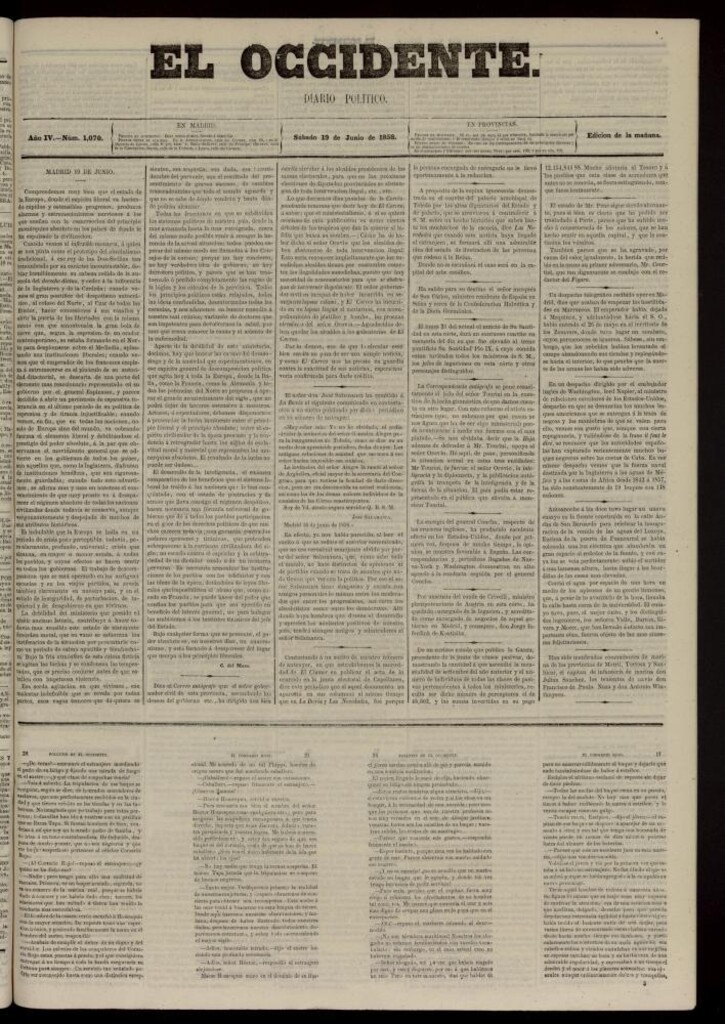 Miniatura de El Occidente: diario político del 19 de junio de 1858, nº 1070