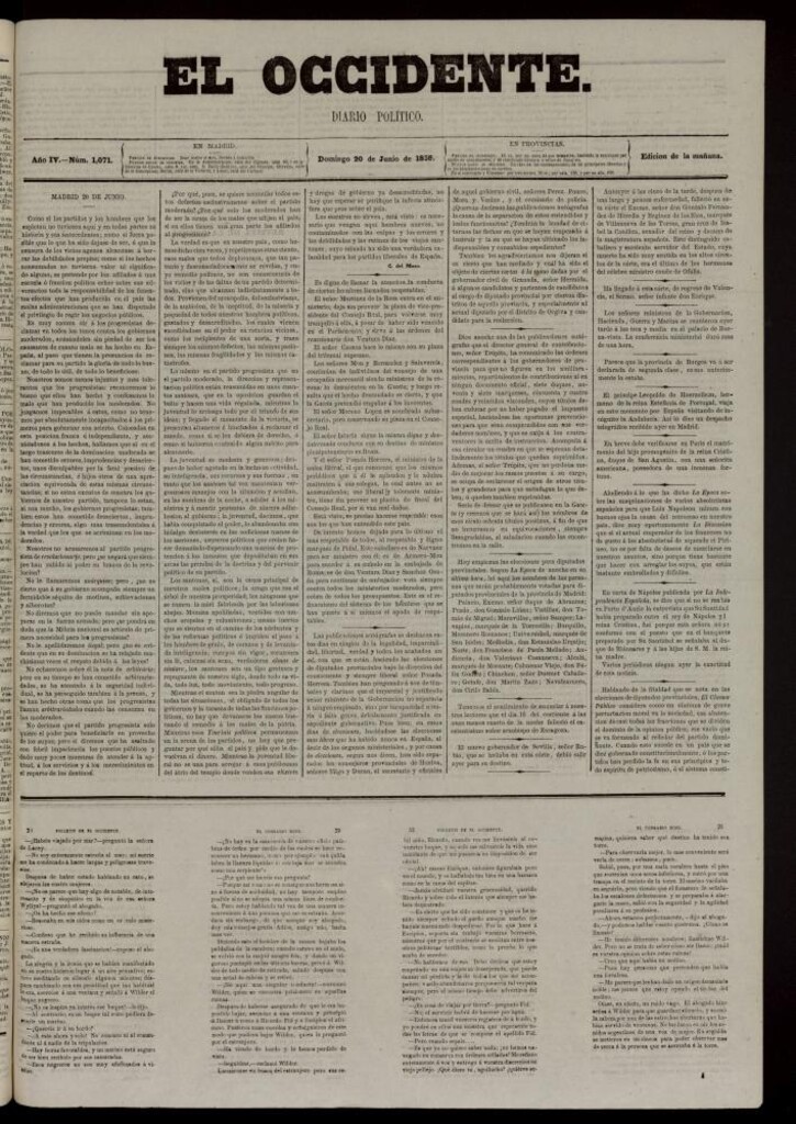 Miniatura de El Occidente: diario político del 20 de junio de 1858, nº 1071