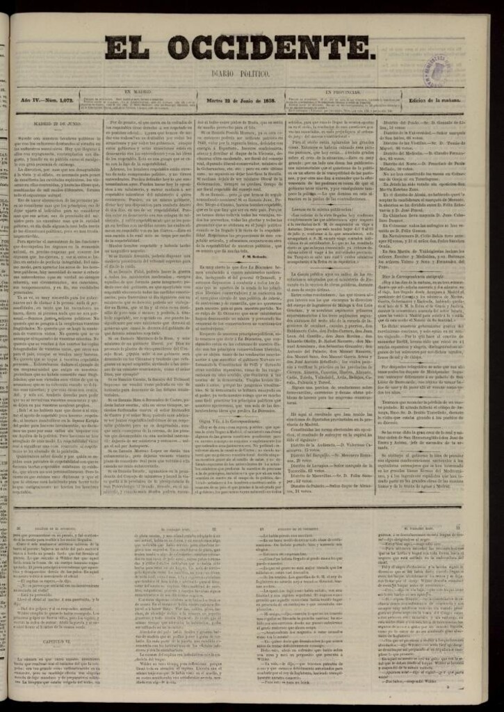 Miniatura de El Occidente: diario político del 22 de junio de 1858, nº 1072
