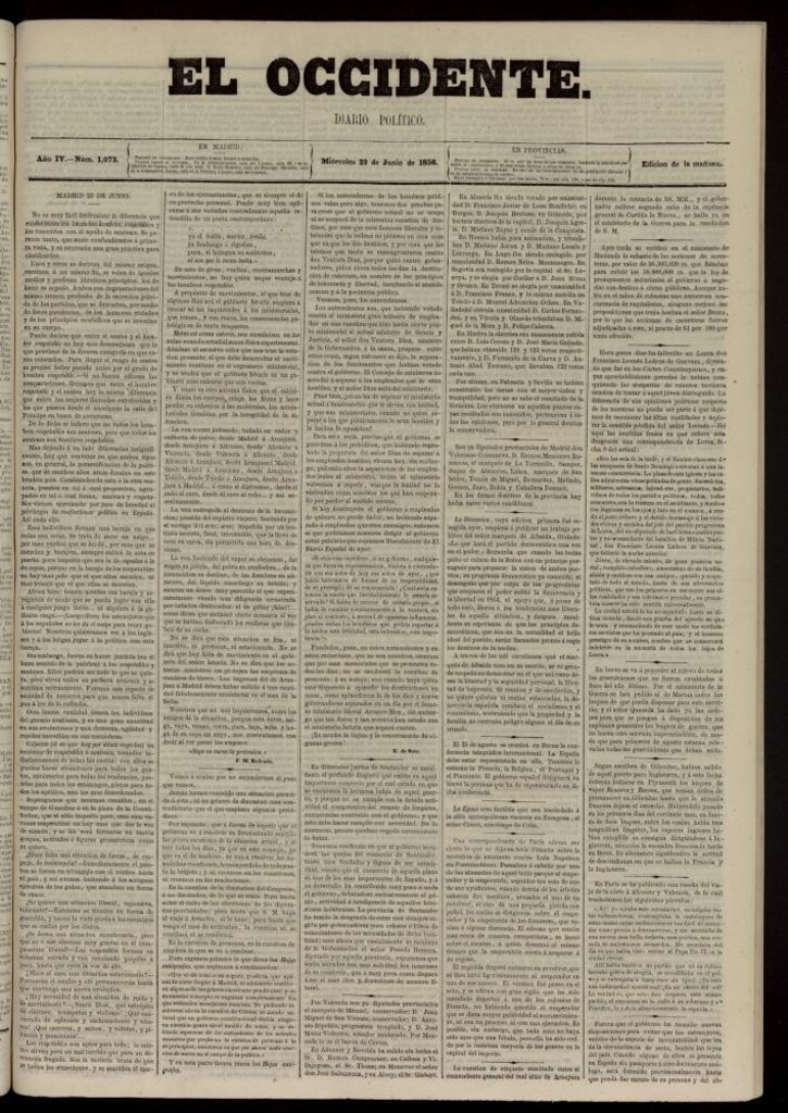 Miniatura de El Occidente: diario político del 23 de junio de 1858, nº 1073