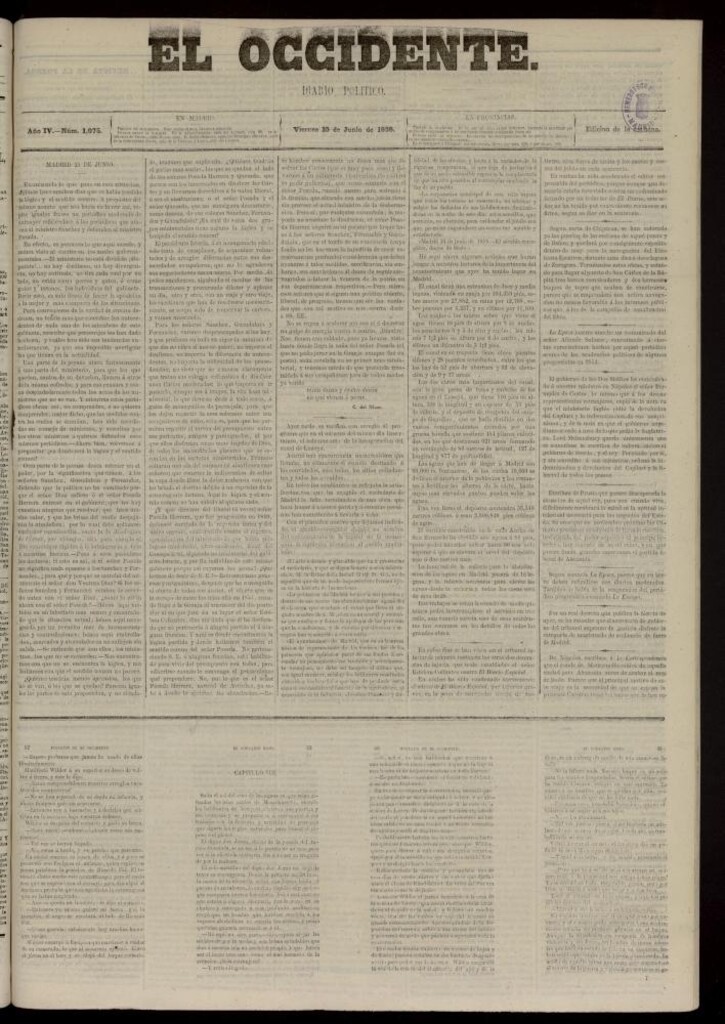 Miniatura de El Occidente: diario político del 25 de junio de 1858, nº 1075
