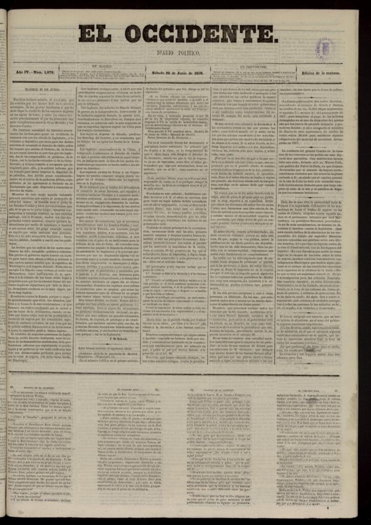 Miniatura de El Occidente: diario político del 26 de junio de 1858, nº 1076