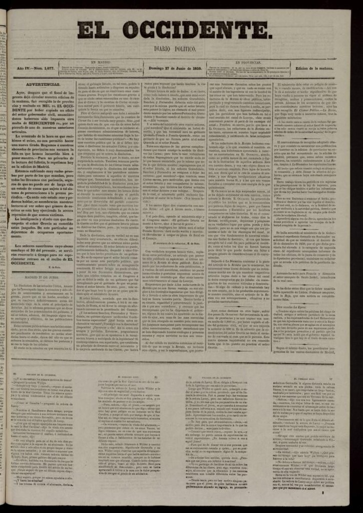 Miniatura de El Occidente: diario político del 27 de junio de 1858, nº 1077