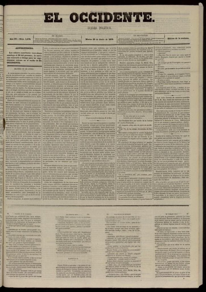 Miniatura de El Occidente: diario político del 29 de junio de 1858, nº 1078
