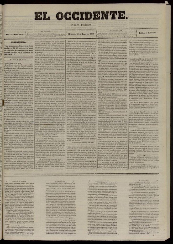 Miniatura de El Occidente: diario político del 30 de junio de 1858, nº 1079