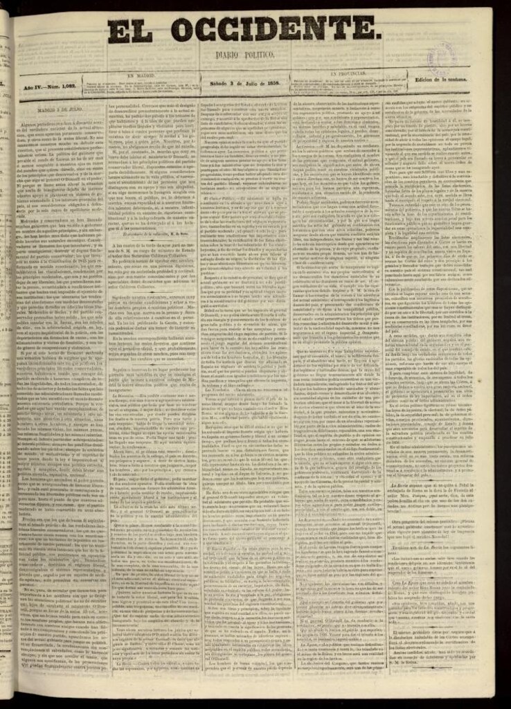 Miniatura de El Occidente: diario político del 3 de julio de 1858, nº 1082