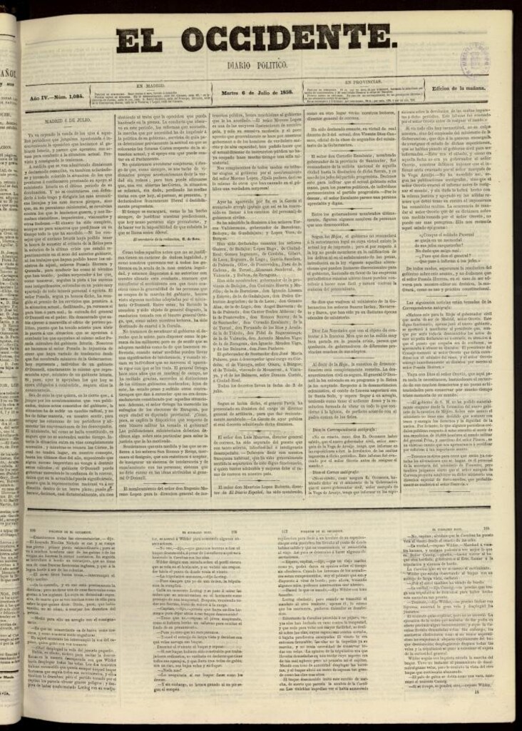 Miniatura de El Occidente: diario político del 6 de julio de 1858, nº 1084