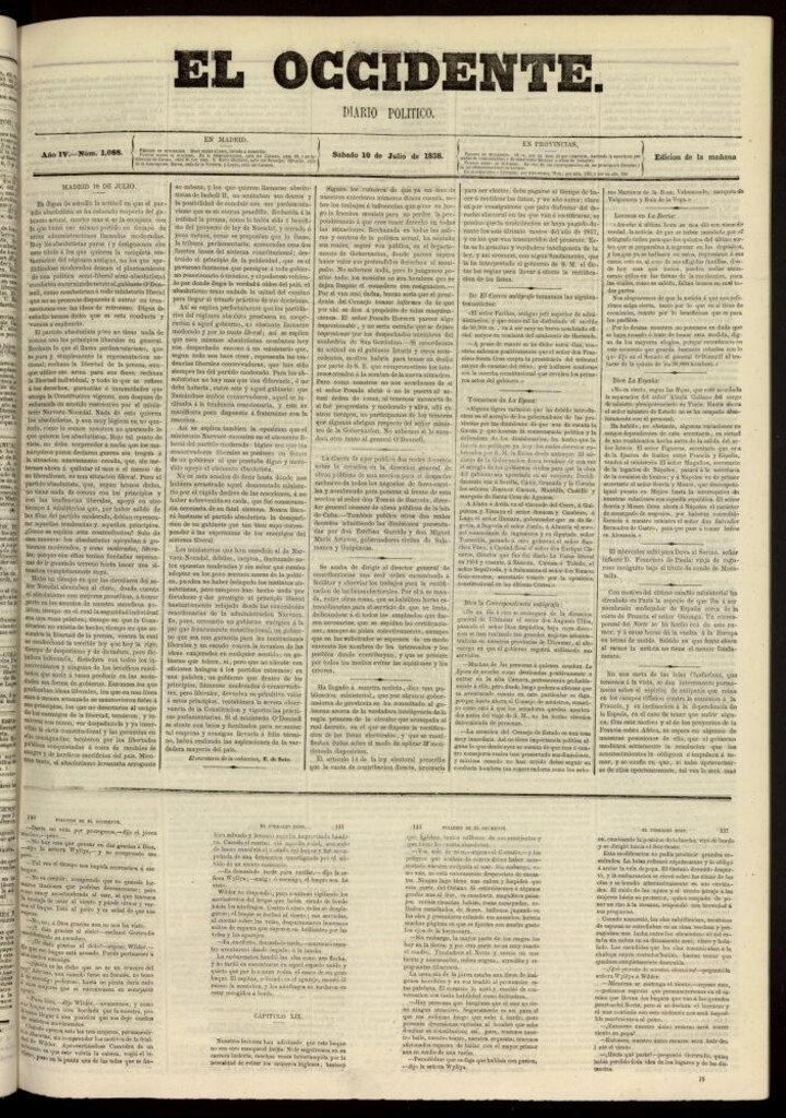 Miniatura de El Occidente: diario político del 10 de julio de 1858, nº 1088