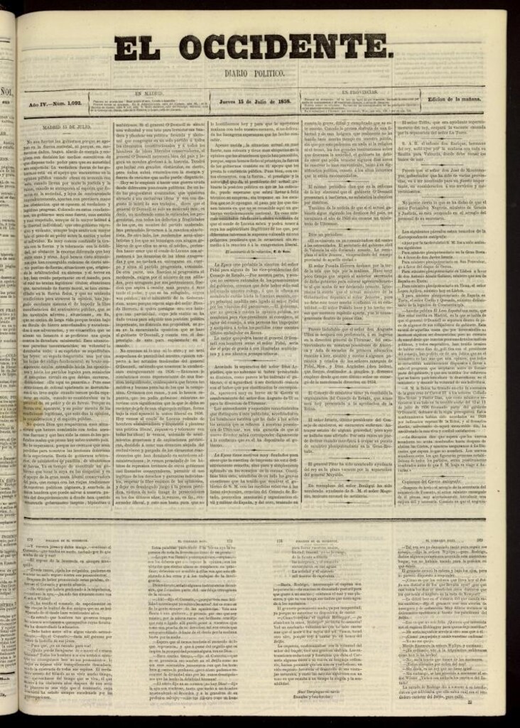 Miniatura de El Occidente: diario político del 15 de julio de 1858, nº 1092