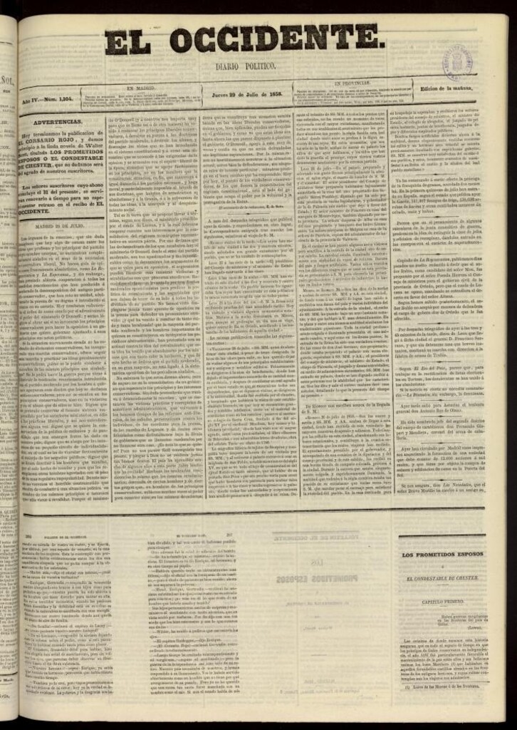 Miniatura de El Occidente: diario político del 29 de julio de 1858, nº 1104