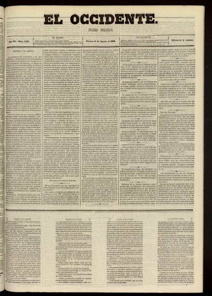 Miniatura de El Occidente: diario político del 6 de agosto de 1858, nº 1111
