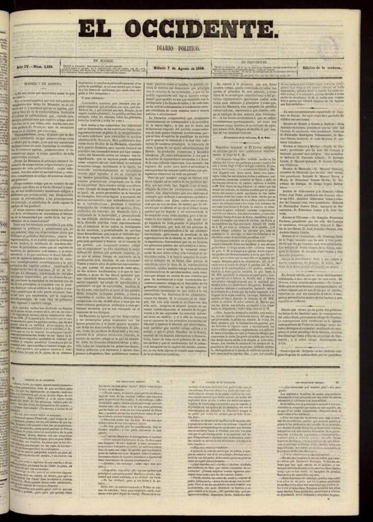 Miniatura de El Occidente: diario político del 7 de agosto de 1858, nº 1112
