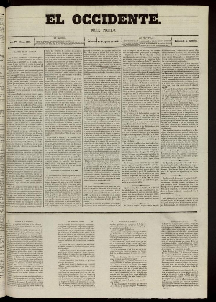Miniatura de El Occidente: diario político del 11 de agosto de 1858, nº 1115