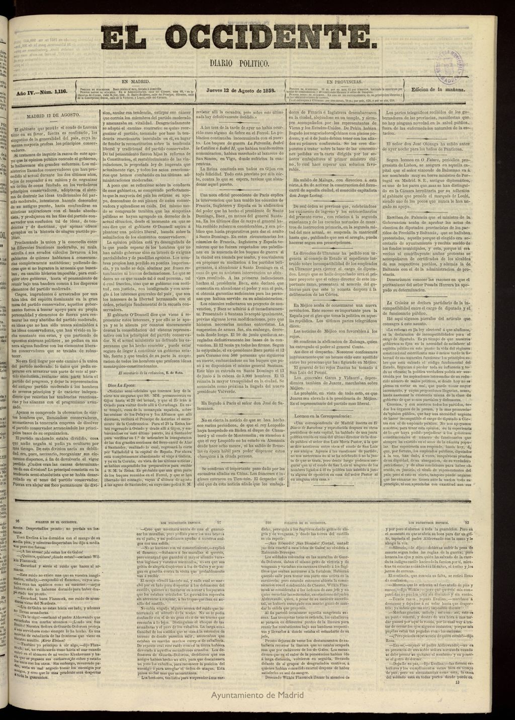 Miniatura de El Occidente: diario político del 12 de agosto de 1858, nº 1116