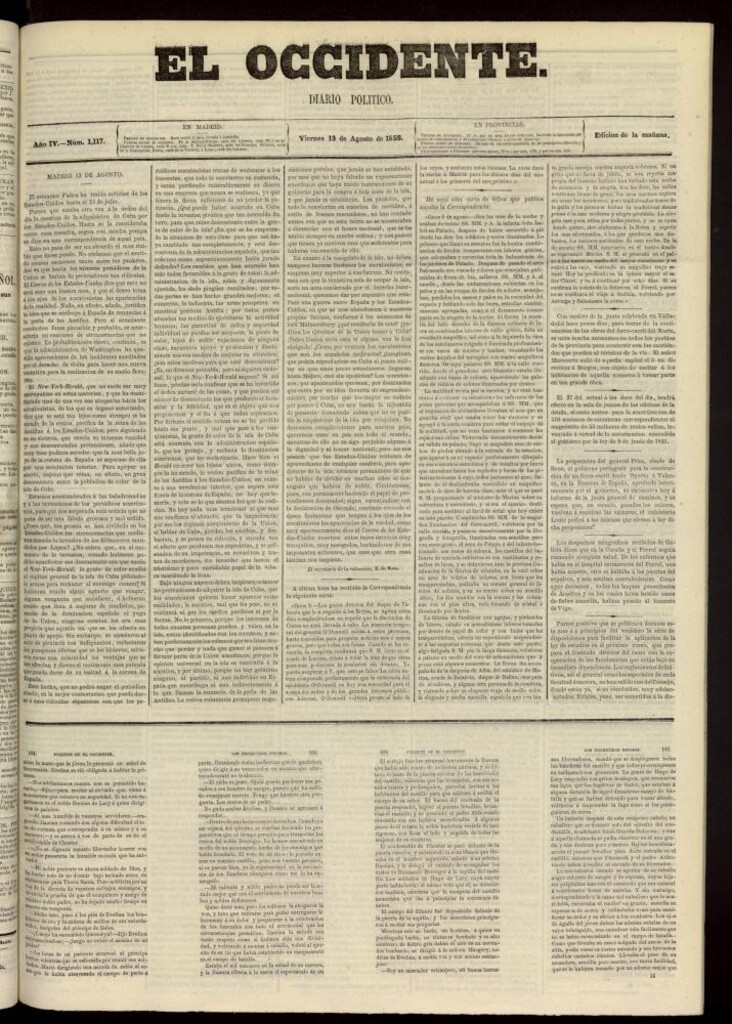 Miniatura de El Occidente: diario político del 13 de agosto de 1858, nº 1117