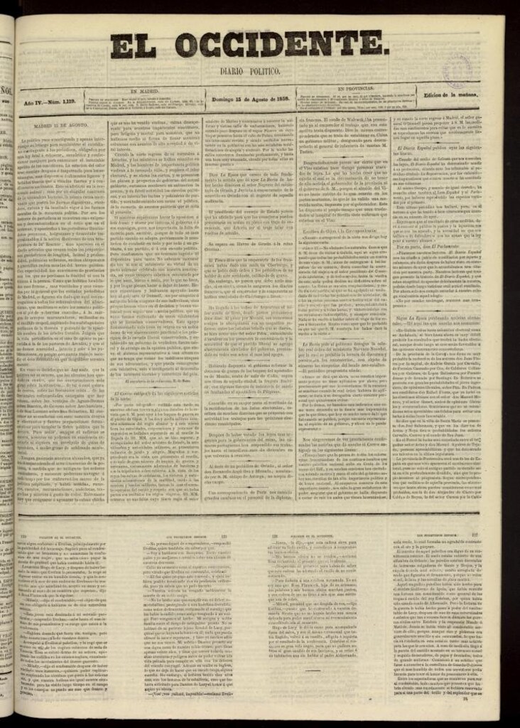 Miniatura de El Occidente: diario político del 15 de agosto de 1858, nº 1119