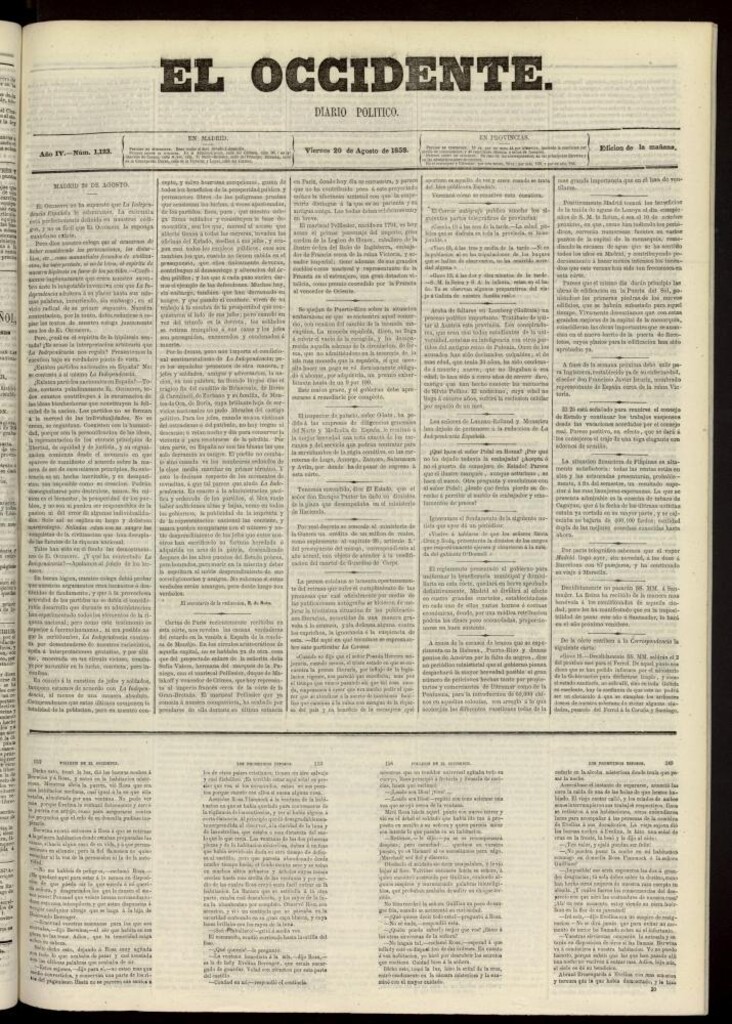 Miniatura de El Occidente: diario político del 20 de agosto de 1858, nº 1123