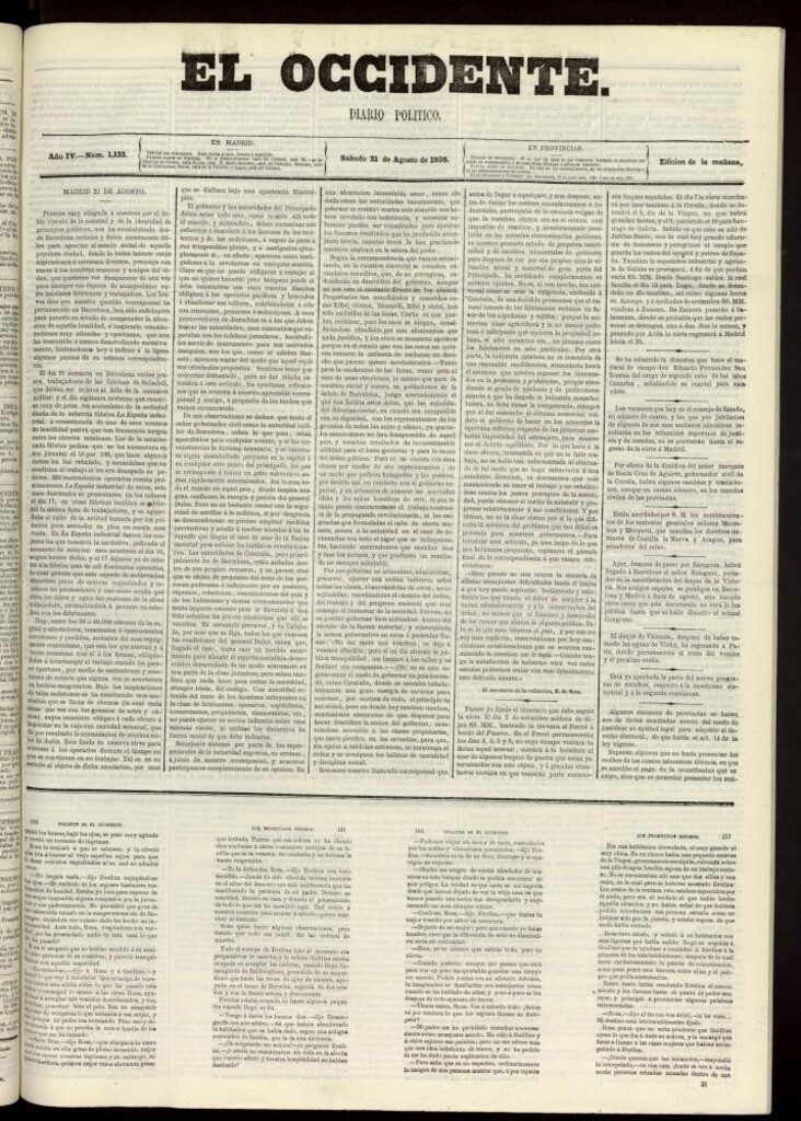 Miniatura de El Occidente: diario político del 21 de agosto de 1858, nº 1123 [sic]
