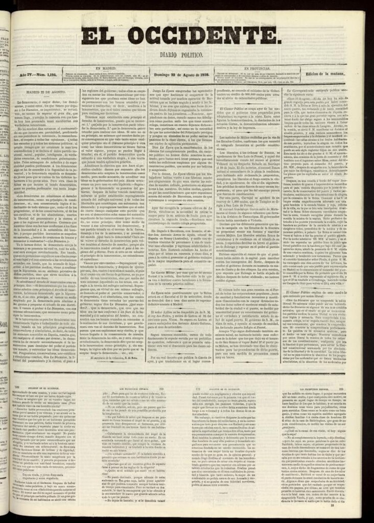 Miniatura de El Occidente: diario político del 22 de agosto de 1858, nº 1124