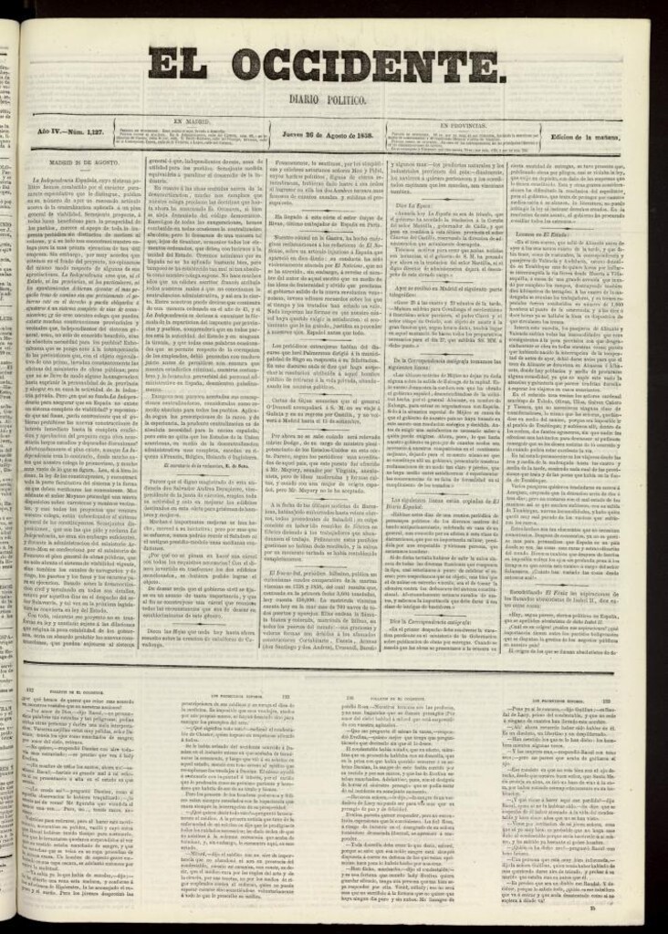Miniatura de El Occidente: diario político del 26 de agosto de 1858, nº 1127