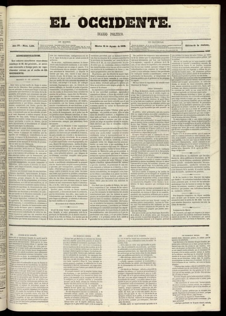 Miniatura de El Occidente: diario político del 31 de agosto de 1858, nº 1131