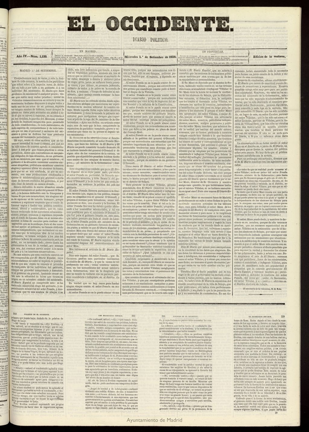 Miniatura de El Occidente: diario político del 1 de septiembre de 1858, nº 1132