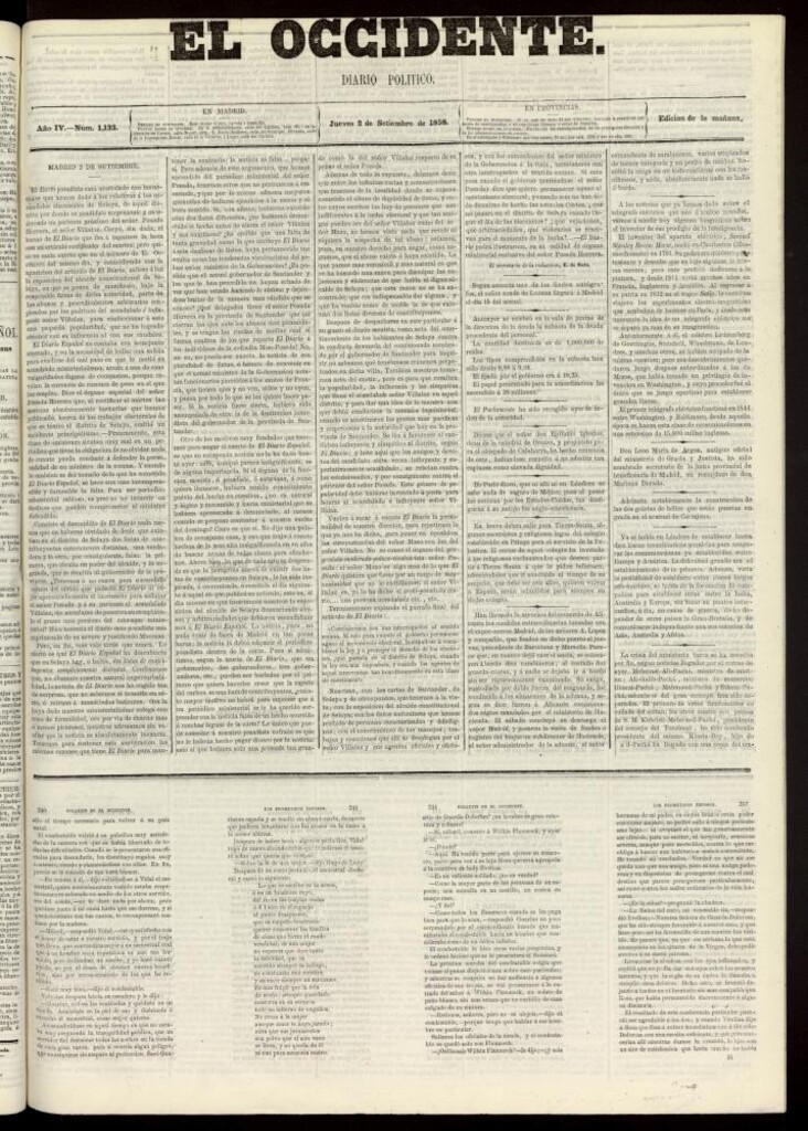Miniatura de El Occidente: diario político del 2 de septiembre de 1858, nº 1133