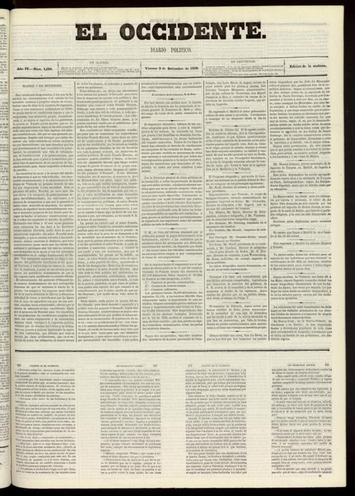 Miniatura de El Occidente: diario político del 3 de septiembre de 1858, nº 1134
