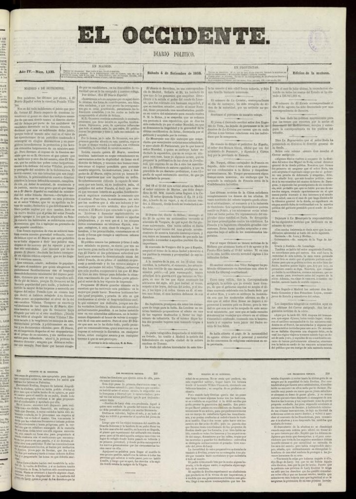 Miniatura de El Occidente: diario político del 4 de septiembre de 1858, nº 1135
