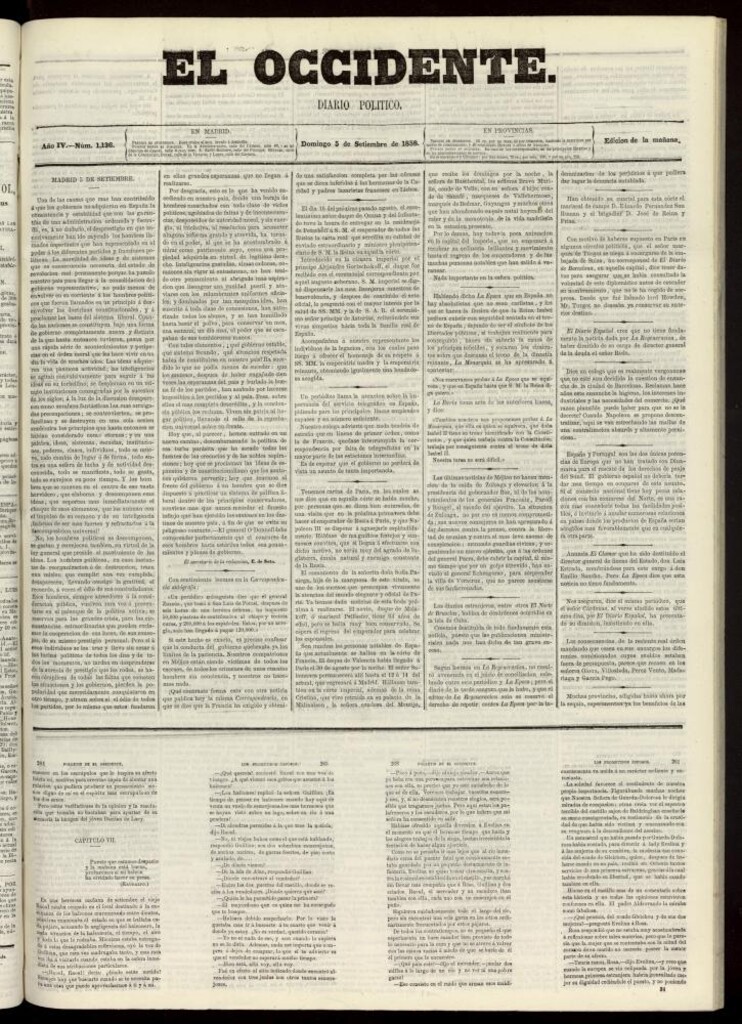 Miniatura de El Occidente: diario político del 5 de septiembre de 1858, nº 1136