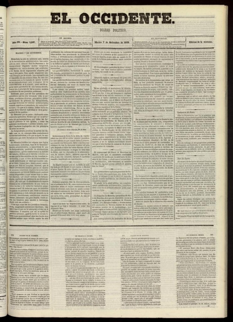 Miniatura de El Occidente: diario político del 7 de septiembre de 1858, nº1137