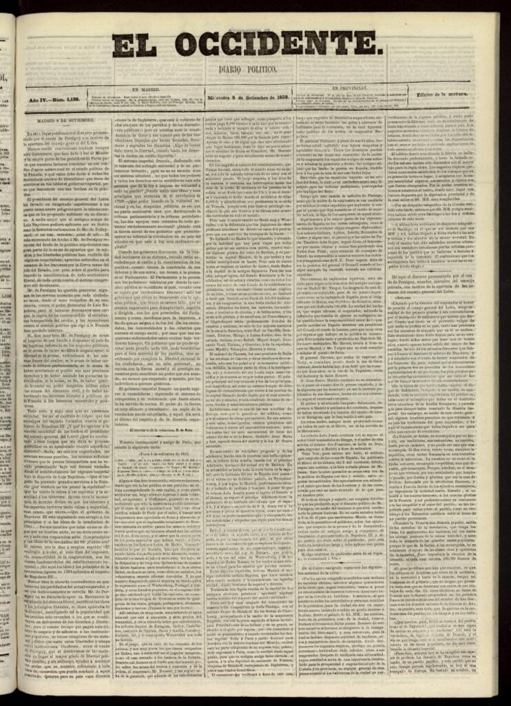Miniatura de El Occidente: diario político del 8 de septiembre de 1858, nº1138