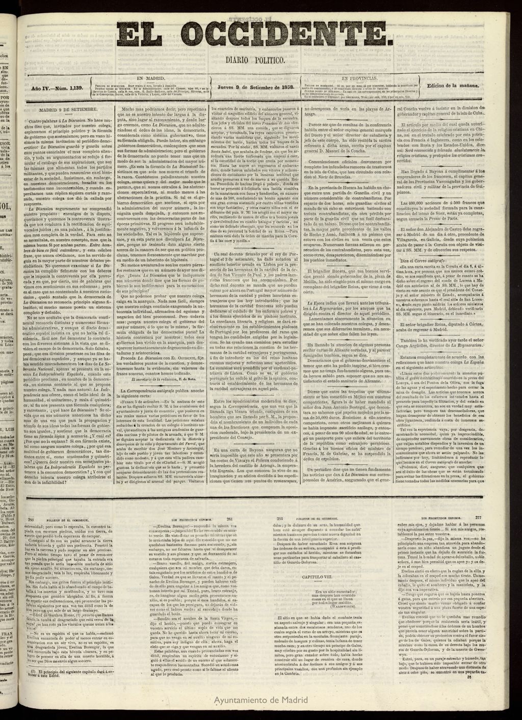 Miniatura de El Occidente: diario político del 9 de septiembre de 1858, nº1139