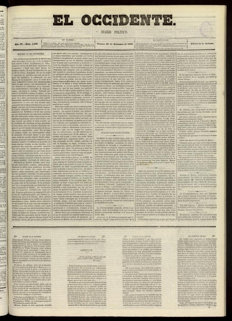 Miniatura de El Occidente: diario político del 10 de septiembre de 1858, nº1140