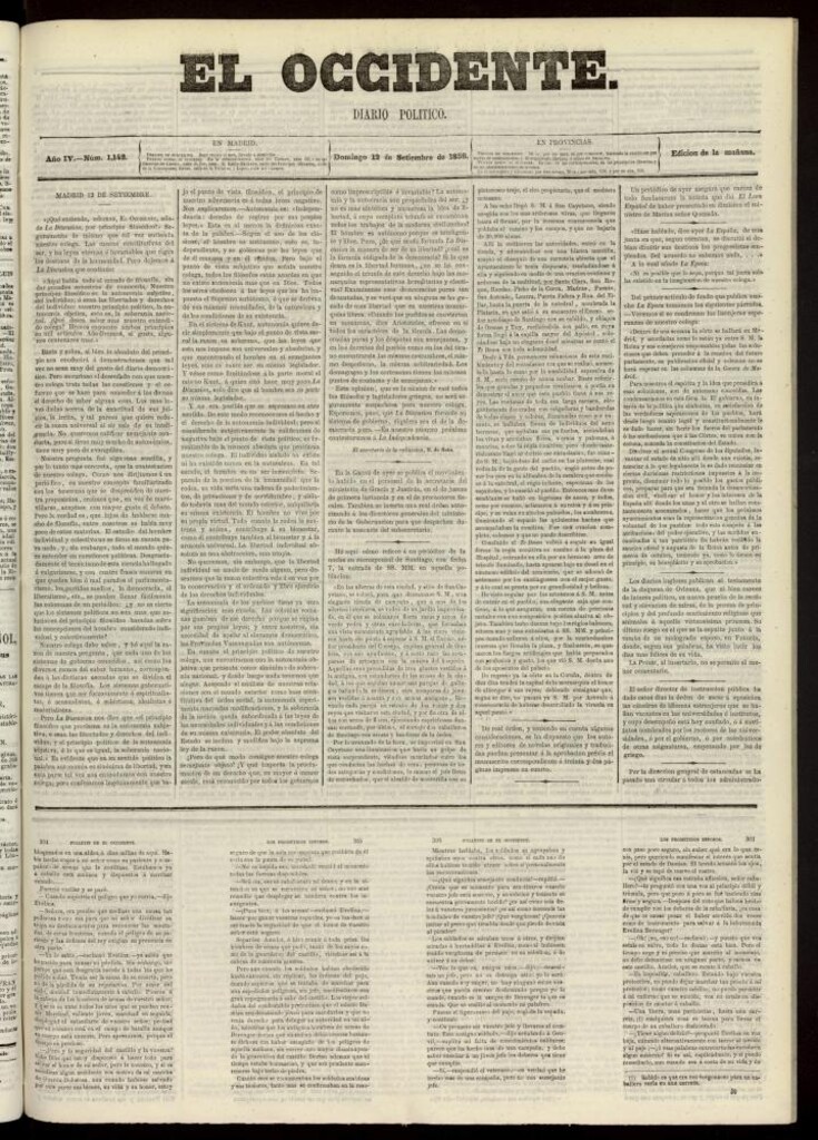 Miniatura de El Occidente: diario político del 12 de septiembre de 1858, nº 1142
